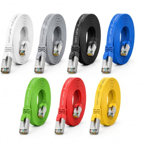 1aTTack.de 7x Câble Ethernet CAT7 plat 0,5m U/FTP 10 Gbit/s fiches RJ45 Cat6a 7 couleurs