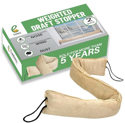 Evelots Draft Stopper - Weighted Bottom Door Wind Protector - 2 Pack - Block Cold Air, Hot Air, Noise, Dust from Under Door and Window Gaps -Hang When not in Use - Soft Felt Polyester - 36 Inch Long