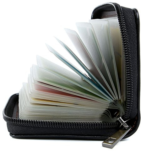 AirZyx Kreditkartenetui Damen Herren Leder RFID Schutz Reißverschluss (Spezielles Leder Schwarz)