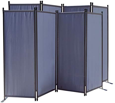 QUICK STAR 2 Stück Paravent 4 Teilig 165 x 220 cm Stoff Raumteiler Trennwand Balkon Sichtschutz Stellwand Faltbar Grau