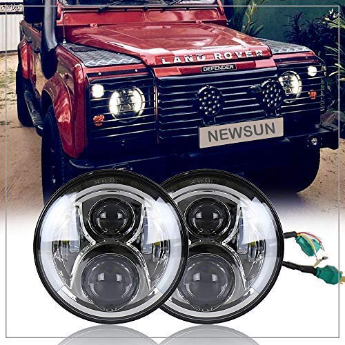 NSLUMO silberne 7'' LED-Rundscheinwerfer, weiß/gelb, | Daymaker-Blinkerprojektor, Halo-Ring-Angel-Eyes, für Defender 90/110 RHD und J/eep CJ-7, 5000lm/3000lm, 10-30V, 2PCS