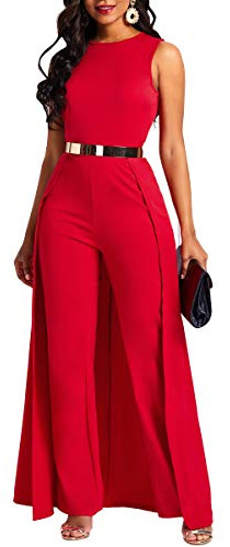 VERWIN Damen-Overall, Patchwork-Overlay, verziert, einfarbig, hohe Taille, ärmellos