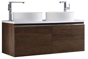 StoneArt Badmöbel Set Mineralguss Waschbecken Waschschale Aufsatzwaschbecken und Unterschrank Waschtisch Einzel- oder Doppelwaschbecken Milano ME-1200pro-6 Eiche dunkel 120cm