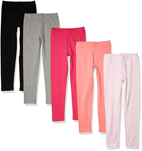 Amazon Essentials Leggings Bambine e Ragazze, Pacco da 5, Grigio Puntinato/Nero/Pesca/Rosa Chiaro/Rosso, 9-10 anni