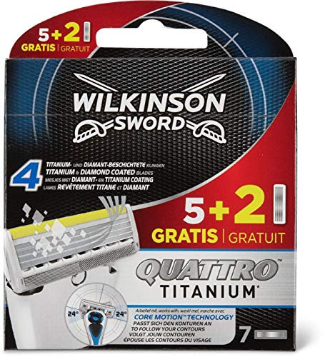 Quattro Titanium Ersatzklingen für Herren im Pack mit 7 Klingen für WILKINSON Rasierer mit Aloe Vera