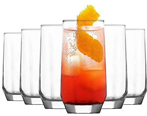 LAV 12x Clear 385ml Diamond Highball Glasses - Tall Hi Ball Glass Water Gin Juice Cocktail Drinking Glassware Tumblers Set