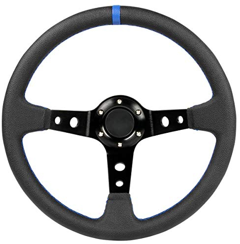 DL-Racing Sportlenkrad 350mm Glatte Oberfläche geschüsselt - Nahtfarbe: Blau