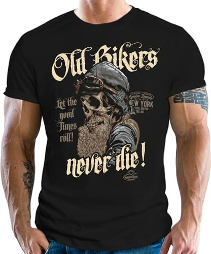 Camiseta de regalo para los motociclistas mayores – Old Bikers Never Die, Negro , XL