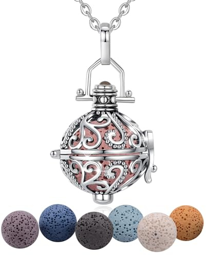 Eudora Aromathérapie Huiles Essentielles Diffuseur Collier Médaillon Flottant pour Femmes Collier Pendentif Gilrs avec 7 PCS Pierre De Lave, Chaîne 24 Pouces
