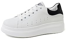 QUEEN HELENA Scarpe da Ginnastica Casual Platform Sneakers Plateau Lacci Comode Bianche Donna (Nero, 40)