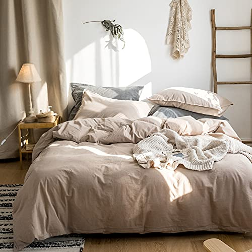 Sedefen Bettwäsche 200x200cm Baumwolle Renforce Khaki Taupe Uni Unifarben Baumwollbettwäsche Set,Doppelbett Bettbezug und 2 Kissenbezug 80x80cm,mit Reißverschluss