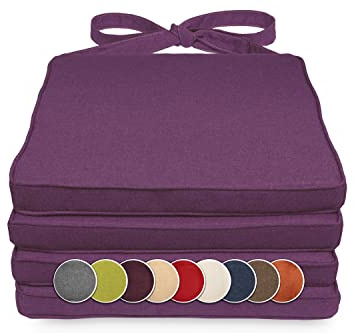 sunnypillow 4er Set Stuhlkissen 40 x 45 x 5cm | Polsterauflage Auflage für Stühle/Rattanstühle | Stuhlauflage mit Schleifenbändern | Indoor/Outdoor | Violett |