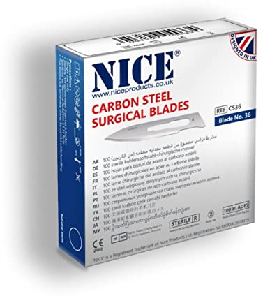 100 x NICE No.36 Sterile Carbon Steel CS36 Surgical Blades