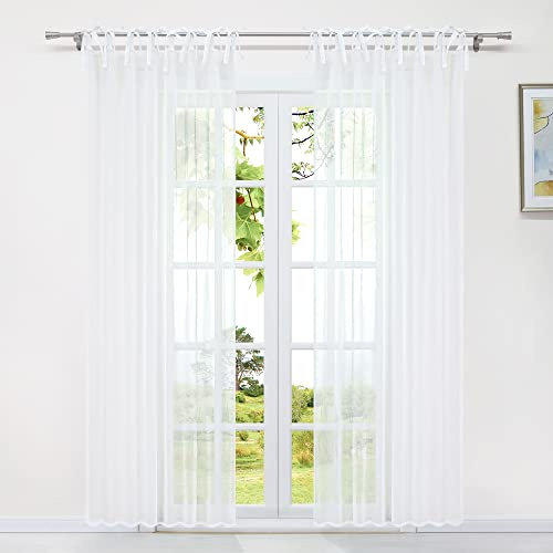 HeichkelL Unifarbige Gardine Transparent Vorhang für Wohnzimmer Schlaufenschal Fensterstores mit Schleife Gardinen Leinen Optik 1 Stück Weiß BxH 140x145 cm