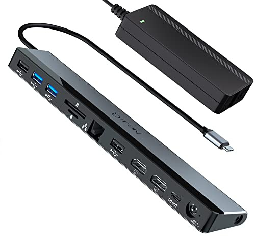 USB C Docking Station Dual Monitor with Power Adapter: NewQ 12-in-1 Thunderbolt 3 | 4 Dock, Dual 4K HDMI, 4 USB, Audio, Ethernet, SD/TF Slot, 18W PD Out, for Mac, HP, Dell, Lenovo, Surface, Asus, Acer