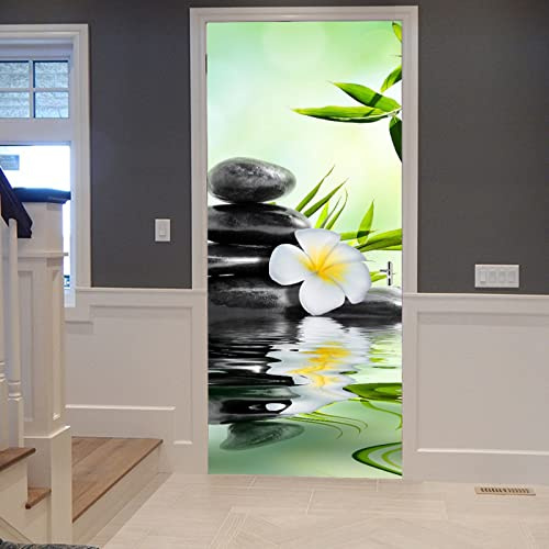 A.Monamour Türtapete Selbstklebend Türfolie Türposter 3D Zen Meditation Schwarze Spa Steine ​​Bambus Blumen Wasser Im Garten Vinyl Folie Türdeko Tapete Wandbild Türaufkleber Türtattoo 90x200cm