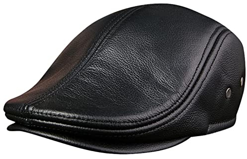 Leder Schiebermütze Herren mit Ohrenklappen - Flat Kappe -Schirmmütze Herbst/Winter - Herrenmütze Flat Cap