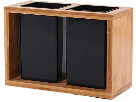 FIYSON Porte-Couverts en Bois avec 2compartiments pour Ustensiles de Cuisine Rustique,Cuillère à Couteau,Spatule, Baguettes.Range Couvert Vertical, Organisateur de Support pour Cuisine (style2)