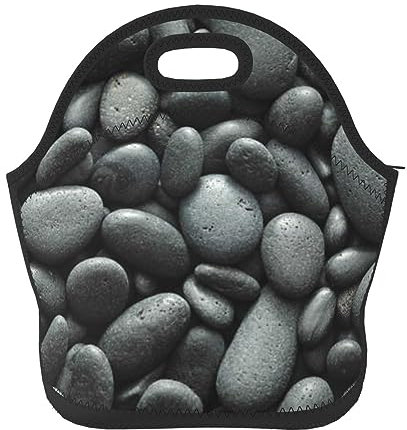 Lonchera de neopreno para mujeres y hombres, con muchos guijarros negros, aislada, portátil, reutilizable, lavable, para viajes, picnic, camping, almuerzo