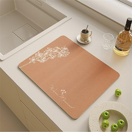 Morbuy Kaffeemaschine Abtropfmatte für Geschirr, Blume Druck Silikon Küche Matte, Schnelltrocknend Saugfähig Trockenmatte, rutschfest Untersetzer für Café Spüle Bad (40x50cm,Orange Hyazinthe)
