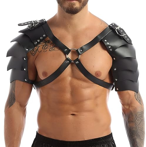 Arnés medieval de cuero para hombre, para Halloween, cosplay, caballero, pecho, arnés ajustable, almohadilla vikinga para el hombro