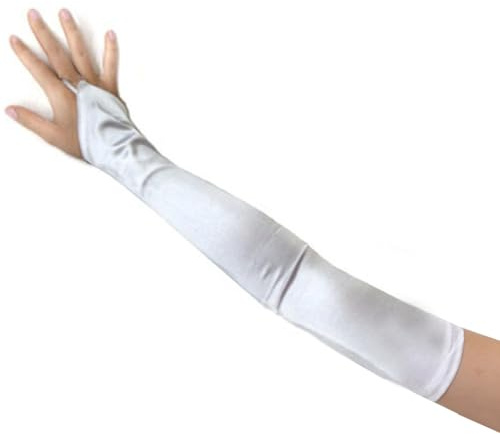SACASUSA Beautiful White Over the Elbow 19 inch Extra Long Fingerless Stretchy Satin Opera Gloves Formal Halloween Prom (White)