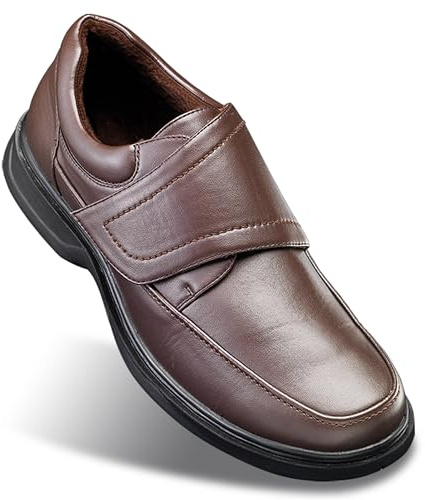 GALERIA DEL COLECCIONISTA Chaussures Elegance Confort large pour homme avec velcro réglable. Intérieur en cuir respirant, semelle antidérapante. Semelle intérieure en mousse à mémoire de forme