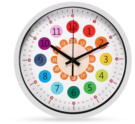 Wall Clock, 8-Inch Colorful Clock, Quiet Early Learning Wall Clocks, Battery Operated Kitchen Wall Clocks Decoration Clocks for Living Room Kids Room Bedroom Boys Gift