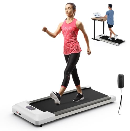 GYMAX Laufband, tragbare Laufmaschine mit Fernbedienung & LED-Anzeige, Walking Pad Untertisch bis zu 120 kg belastbar, Treadmill, Fitnessgerät mit 2,25 PS & 1-6 km/h, für Zuhause & Büro (Grau)