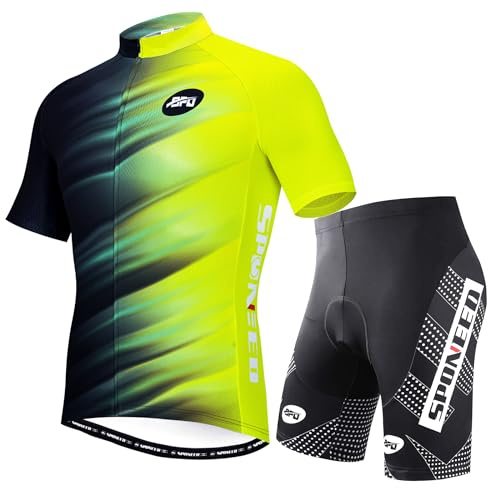 sponeed Men's Bike Jersey Short Sleeve Cycle Shorts Padded Man Bicycle Shirt with Pockets US XXL Yellow Black