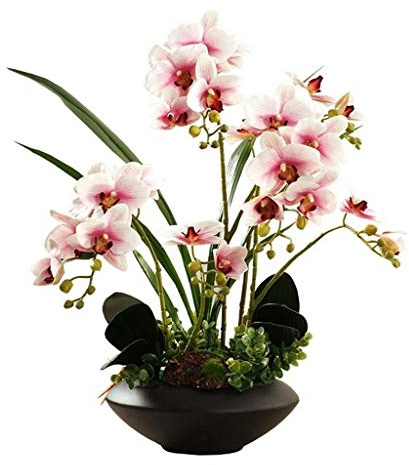 VVHUDA regali di fiori artificiali Orchidea artificiale Set di fiori finti Fiori di seta Phalaenopsis Bouquet con disposizione del vaso Pianta in vaso Decorazione floreale Interno o esterno piccolo