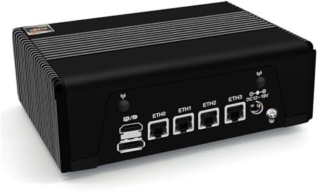 MNBOXCONET Mini PC Ordinateur de Bureau Ryzen 7 7840HS (8C/16T), Micro Computer Windows 11 Pro Office Firewall Router Black, NO RAM NO SSD Barebone, 4 x Intel i226V 2.5GbE LAN, Type-C, WiFi6, BT5.2