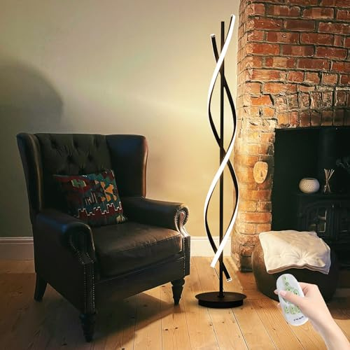 LDIEUWUET Schwarze LED Stehlampe, 155cm Dimmbar LED Stehleuchte Wohnzimmer Lounge Beleuchtung, Ecke Stehlampe mit Fernbedienung, Moderne Stehleuchte für Wohnzimmer, Schlafzimmer, Büro (Retro)