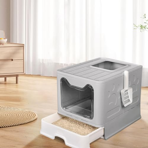 Lettiera per Gatti Chiusa con Paletta e Coperchio - Casa per Toilette con Vassoio Rimovibile (51 * 41 * 38 cm Grigio-A)