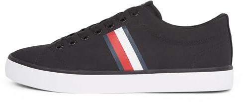 Tommy Hilfiger Sneaker con Suela Vulcanizada Hombre Core Stripes Mesh Low Top, Negro (Black), 40