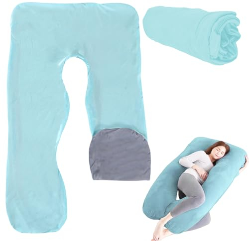 TOATELU Schwangerschaftskissenbezug U-Förmiger Kissenbezug: Baumwolle Abnehmbarer Körperkissen, Ersatzbezug für Erwachsene Stillkissen, Maschinenwaschbar, 140 x 80 cm (Hellblau + Grau)