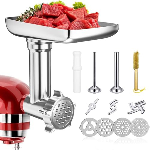 APLUSH Meat Grinder Attachment for Kitchenaid Stand Mixers, Meat Grinder Accessories Including Sausage Stuffer Tubes & Holder, Grinding Plates,Easy To Use And Clean