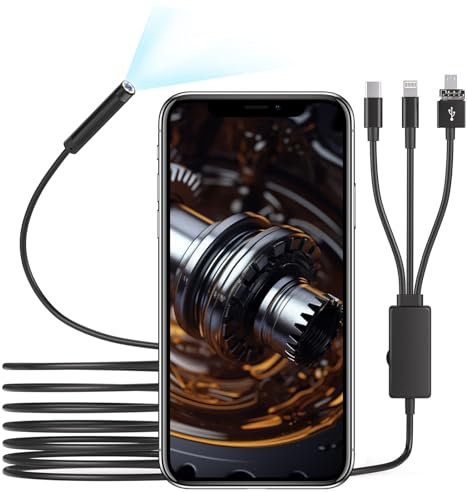 Syfunlv Endoskopkamera mit Licht, 1080P Inspektionskamera mit LED-Lichtern, Schlangenkamera, IP67 wasserdichte Endoskop-Kamera für iPhone, iPad, OTG Android Geräten (5M)