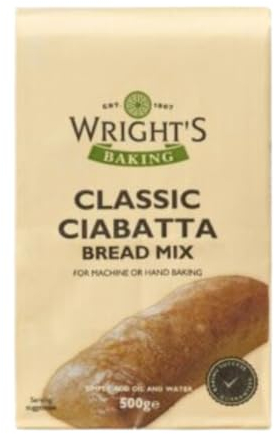 Bread Mix 500g Wright's Ciabatta - Classic Italian Bread Mix, Simply Add Oil and Water, Perfect for Machine or Hand Baking, Makes 2 Authentic Ciabatta Loaves, Suitable for Vegetarians