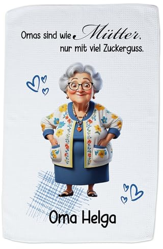 GRAZDesign Geschirrtuch Oma, Geschenk für Oma, Großeltern, Küchentuch mit Namen personalisiert 60x40cm
