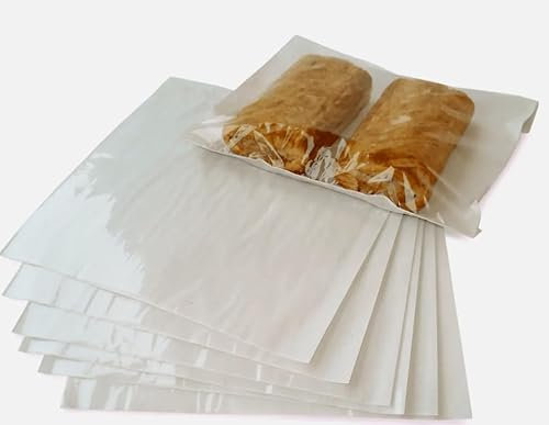 100 x Cellophane Clear Window White Film Fronted Sweet/Sandwich/Food And Pastry Paper Bags - 7 x 7 Inch By Healthy Home