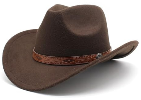 Jiaxu-Hüte Amerikanischer Western-Cowboyhut, Jazzhut for Reiten im Freien, Wollhut mit gebogener Krempe(Coffee)