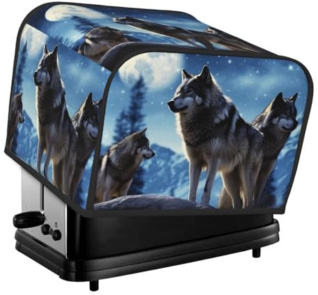 Wolfs Toaster-Abdeckung, 4 Scheiben, Küche, kleine Geräte, Abdeckungen mit Taschen, Toaster-Staubschutz mit Griff oben, waschbar, Universal-Brotbackmaschinen-Abdeckung für Küche