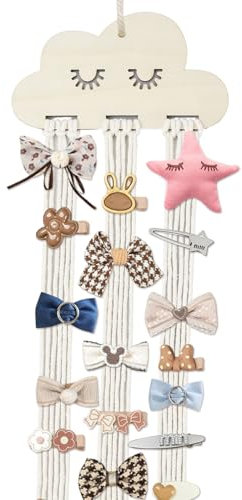 Dewocke Hair Accessories Storage, Cloud Shaped Wall Hanging Decor, Hair Bow and Headband Holder, Chic White Tassel Organizer for Baby Girls, Ideal for Hair Clips, Bows and Headbands Storage