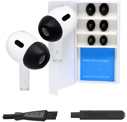 Comply Schaumstoff-Ohrstöpsel, für Apple AirPods Pro Gen 1 & 2, Größe M, (Nachfolger der Limited Edition 3.0), inkl. Demontage- & Reinigungstool, Phantom Black, 3 Paar, Made in USA