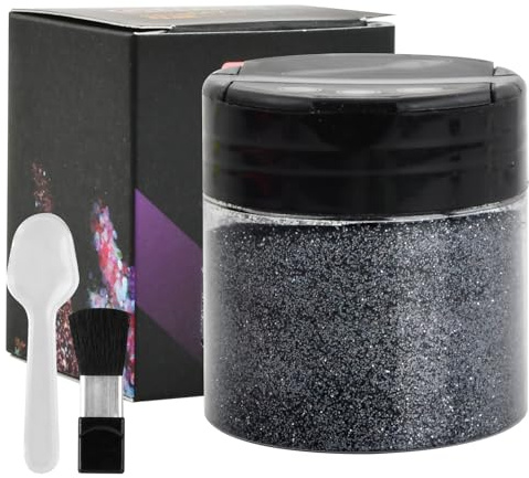 Dewocke Glitter Ultrafini, 50g Polvere Glitter per Unghie Nail Art, Artigianato, Pittura, Polvere Glitterata Nero per Hobby Creativi e Decorazioni - Nero