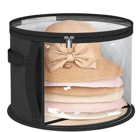 Qiwieod Hutschachteln Für Herren, Foldable Hat Storage Boxes Fabric With Lid, Hut-Organizer-Box - Transparenter, Hutschachtel Rund- Foldable Hat Storage Boxes, Großem Fassungsvermögen, Multifunktional