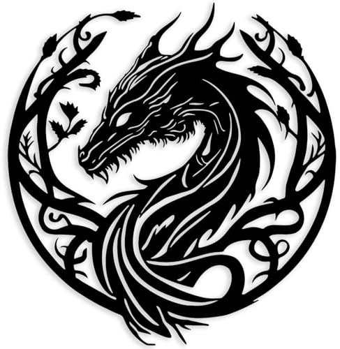 RESACO Drachen-Metall-Wandkunst, legendärer, fantastischer Drache, Wanddekoration, mythologischer Wandbehang, Männerhöhle, dekorativ