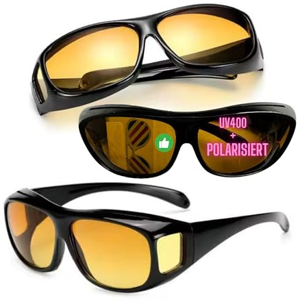 Nachtsichtbrille für Autofahrer für Brillenträger, UV 400 Gläser+Polarisation schwarz/gelb Herren Damen Überzieh Nachtsichtbrille Gelb Getönte Gläser Nachtbrille zum Autofahren Blendschutz
