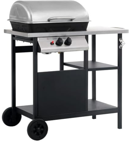 Furniture Item Home - Parrilla de gas para barbacoa con mesa auxiliar de 3 capas, color negro y plateado